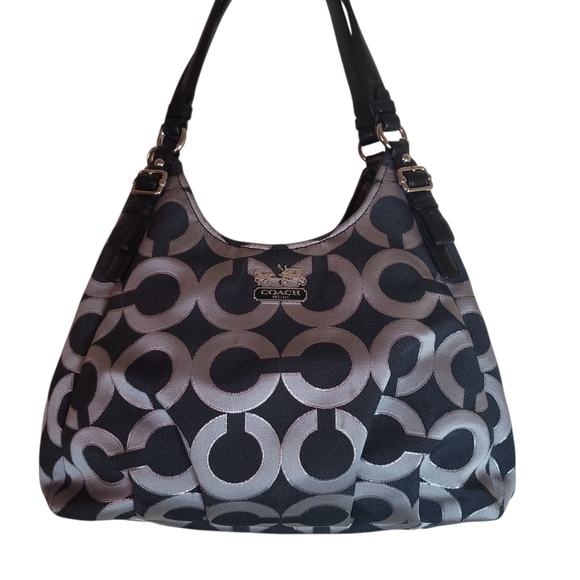 COACH  Black and Silver C Pattern Shoulder Bag - Picture 1 of 4